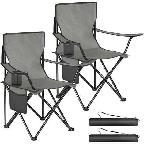 WOLTU 2 Sillas de Camping Plegables con Bolsa, Portavasos y Bolsillo Lateral, Silla de Playa para Exterior, Gris Oscuro