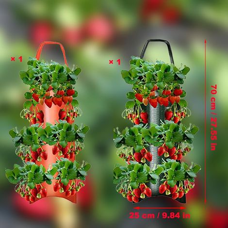 2 Sac de plantation, 6 trous, plastique, poignée, culture verticale fraise tomate légume balcon jardin