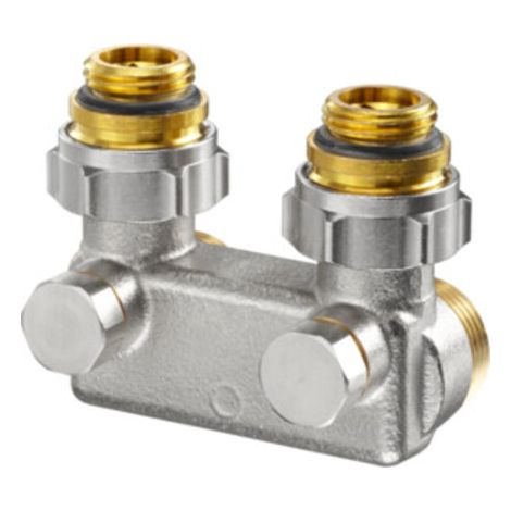 Oventrop Umlenkstück mit Absperrung 1016463 Winkelform, 50mm, 1/2"AGx3/4"AG, vernickelt