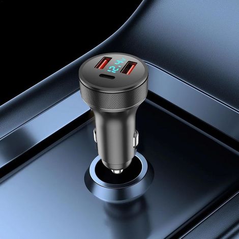 Chargeur de téléphone pour voiture à charge rapide, chargeur de voiture rétractable Adaptateur de chargeur de voiture sûr, chargeur de voiture au design compact pour téléphones portables et (1/4)