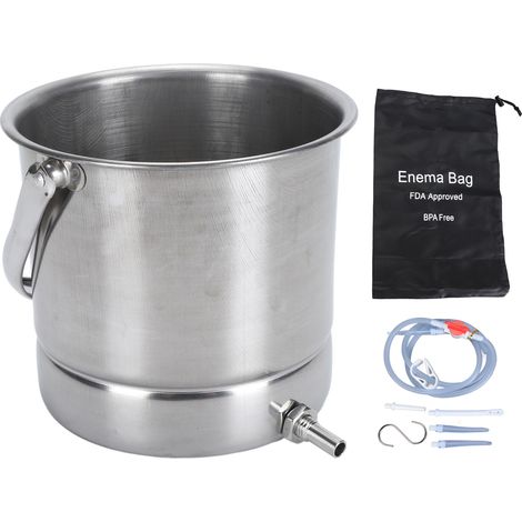 Kit de lavement avec seau en acier inoxydable de 1,6 L, réutilisable, pour le nettoyage du côlon sous la douche. (1/5)