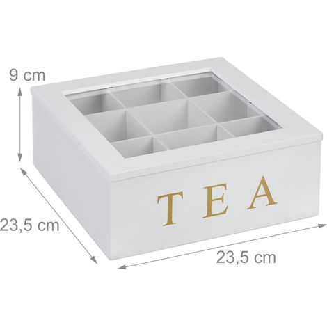 Caja de té organizador práctico 9 compartimentos acabado mate diseño elegante en madera blanca 130014698 (1/5)