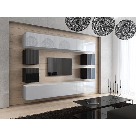 Ensemble meuble TV CONCEPT 17 C17-18WB-HG3-1A blanc-noir brillant 249 cm