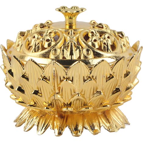 Brûleur d'encens en alliage de zinc 7x5 cm, forme lotus doré pour décoration intérieure (1/5)