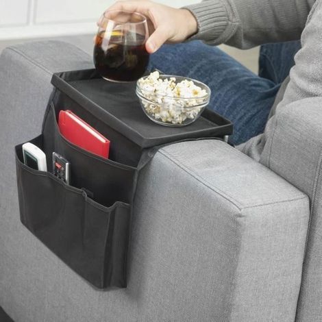 Tray organizer for remote control and accessories - Black - 6 side storage spaces - 31 x 17 cm (1/3)