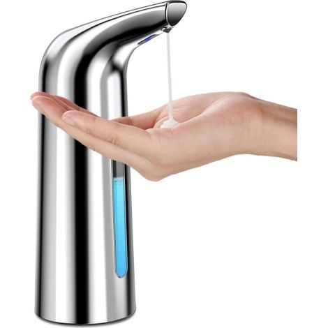 Distributeur de savon automatique avec capteur, distributeur de savon infrarouge sans contact étanche pour salle de bain, cuisine, Hôtel, restaurant - Argent (1/4)