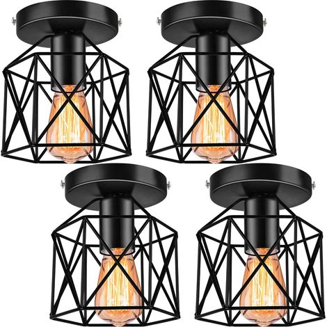 Pack de 4 plafonniers industriels vintage, E26 métal rouille cage luminaires (1/5)