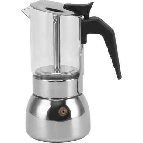 Cafetière italienne électrique à plaque en verre avec base en acier inoxydable, cafetière classique 4 tasses (1/5)