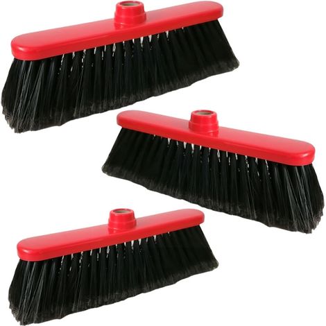Scopa con setole spazzatrici pulisci pavimenti cattura sporco ricambi per casa set 3 in plastica rossa e nera attacco universale (1/5)