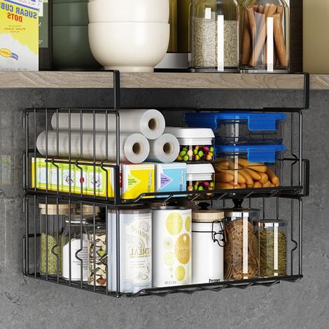 organisateur sous armoire 2 pièces noir en treillis métallique pliable sans montage (1/5)