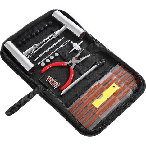 Kit di riparazione pneumatici da 46 pezzi con tappi, attrezzi universali per la riparazione di pneumatici e kit di riparazione con tappi per auto, moto, camion, trattore, rimorchio (1/5)