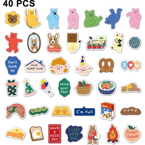 Sticker Vinyl - Autocollant Ours - Étanche - Pour Bouteille Isotherme Ordinateur Portable Téléphone - 40 Pièces (1/5)