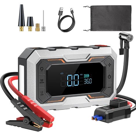 Démarreur de voiture portable 12V et pompe à air (avec voyant d'avertissement/fonction de charge rapide) (1/5)