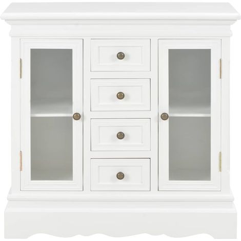Buffet Commode Armoire Luxueux, pour Salon Chambre Entrée Cuisine, Blanc 70 x 28 x 70 cm Bois de pin massif OIB5700E (1/5)