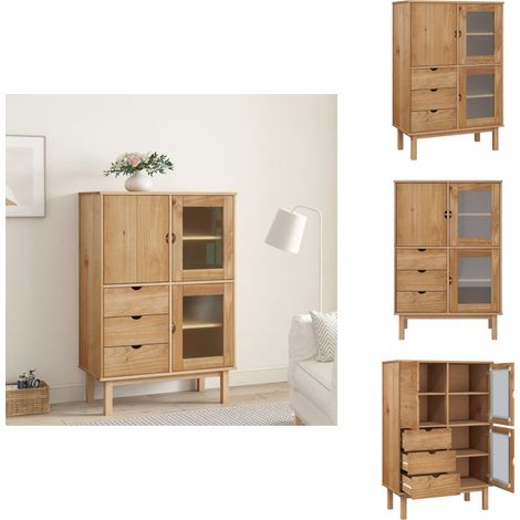 Highboard OTTA 85x43x125 cm Massivholz Kiefer - Holz Sideboard - Wohnzimmermöbel - Kiefernholzmöbel - Regal - TV Stand (1/5)