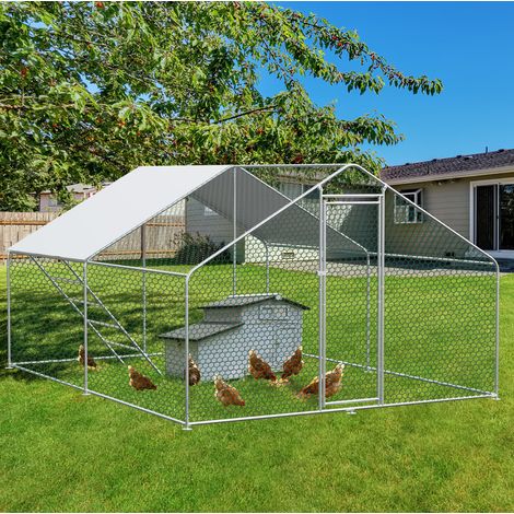 CHICFURN Recinto para gallinas 300 x 400 x 200 cm de metal plateado con techo de PE impermeable (1/5)