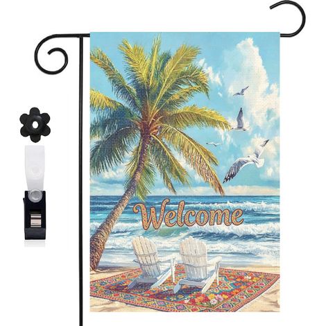 Bannière de cour Welcome et style tropical 30 x 45 cm décoration porche et maison (1/5)