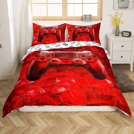 Parure de lit avec housse de couette 135 x 200 cm - Motif nid d'abeille - Effet 3D - Hexagonal - Art moderne - Motif de moto - Rouge (1/5)
