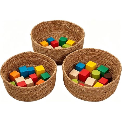 Paniers de rangement en rotin pour étagères , 3 boîtes légères , tressés à la main Idéal les jouets