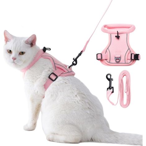 Escape Proof Cat Harness with Adjustable Lead (L) ,Breathable Reflective Mesh Adult Cat Kitten Harness for Walking (1/5)