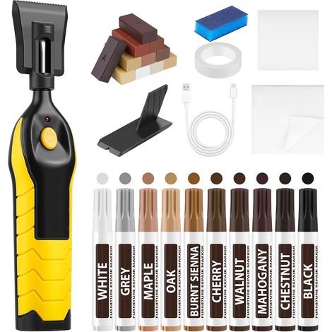 Kit Reparation Parquet - Kit de Réparation pour Surfaces en Stratifié avec Cire Dure et Rechargeable USB Fondeur de Cire pour Meubles en Vinyle PVC, Parquet, Bois, Rayures, Fissures, Trous (1/5)