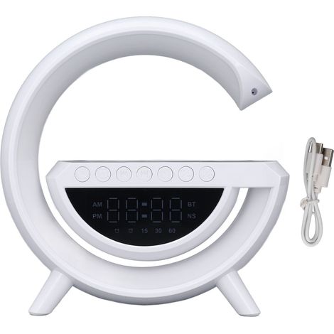 Lampe de Chevet avec Chargeur Sans Fil 15W Enceinte Bluetooth Réveil Lumière d'Ambiance LED Design Moderne ABS Noir (1/5)