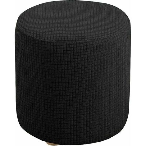 Housse de Pouf Extensible Carrée/Ronde en Jacquard Doux pour Repose-Pieds, Protection Élastique 30x30cm, Noir - (1/4)