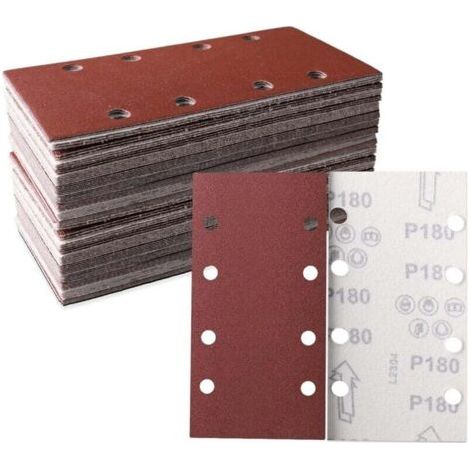 PA Lot De 50 Feuilles Abrasives 93x185 Mm Auto-Agrippant 8 Trous 180 Grains Pour Polissage Et Rouille (1/4)