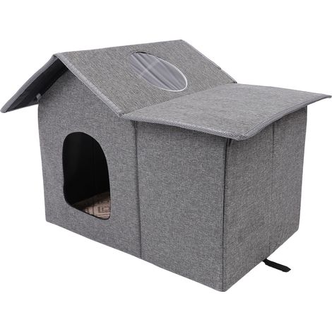 Niche pour chats d'extérieur pliable, résistante à l'eau et à la pluie, pour chats errants, niche pour chats de refuge, grise (1/5)
