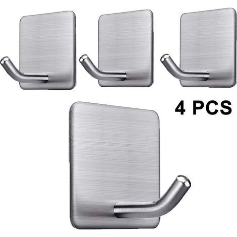 Ganchos para baño, juego de 4 ganchos adhesivos resistentes para montaje en pared, puerta, armario, toallero de acero inoxidable, ganchos para ropa, soportes autoadhesivos para colgar. (1/5)