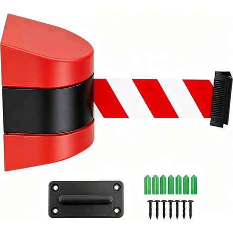 Sangle de barrière murale extensible de 5 m, rouge et noir, bande de sécurité auto-enroulable, boîtier ABS sans perçage, barrière rétractable pour entrée, caisse, parking, système d'attente (rouge (1/5)