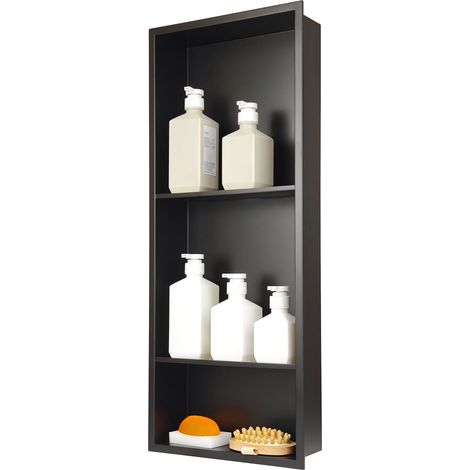 Niche de Douche 75x30 cm, Organisateur de Douche encastré Triple étagère en Acier Inoxydable Noir Mat, sans carrelage requis (1/5)