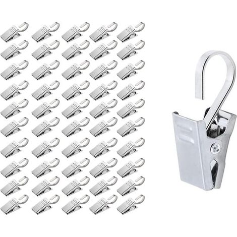 Confezione da 50 ganci per tende in acciaio inossidabile color argento con clip (1/5)