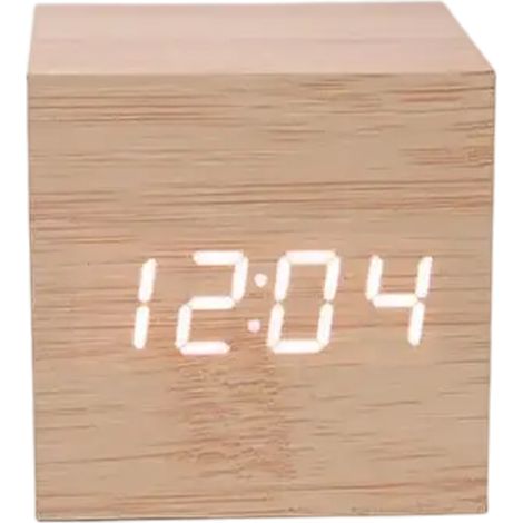 Réveil Numérique - Bois Clair - Affichage LED Heure Date Température - 3 Alarmes - 4 Niveaux Luminosité - Alimentation USB ou Piles AAA - 6,3 cm (1/5)