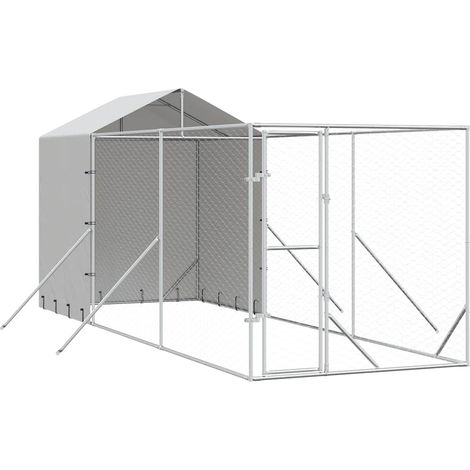 Maison Exclusive - Outdoor-Hundezwinger mit Dach Silbern 2x6x2,5m