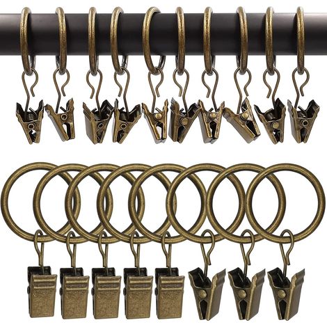 Filiyano-100 anneaux de rideaux métalliques avec pinces, anneaux de rideaux d'un diamètre intérieur de 2,54 cm, adaptés à une tringle à rideaux. (1/5)