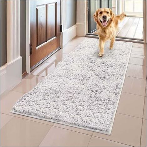 Paillasson et tapis pour animaux de compagnie en microfibre très absorbant, antidérapant, épais, lavable, en chenille douce, pour intérieur et extérieur, 60 x 150 cm - Blanc (1/5)