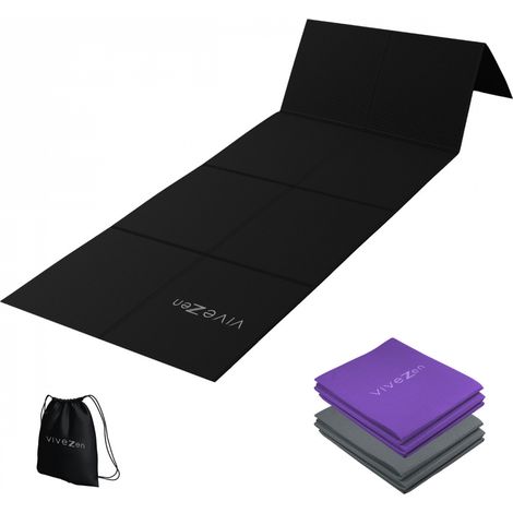 Tapis de yoga, de gym, d'exercices pliable 61 x 183 cm + sac de transport - Noir - Vivezen