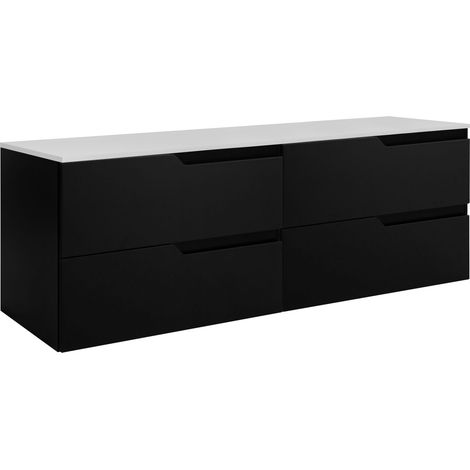 Waschtischunterschrank 160 cm - Schwarz und Weiß - Modernes Design - MDF-Fronten Matt