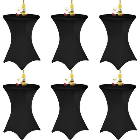 6er Set Stehtischhussen Schwarz für Ø 70cm Stehtische, Stretch-Tischdecke mit Fußtaschen (1/5)