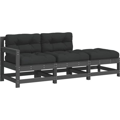 Maison Exclusive - Set Divani da Giardino 3pz con Cuscini in Legno Massello Grigio (1/5)