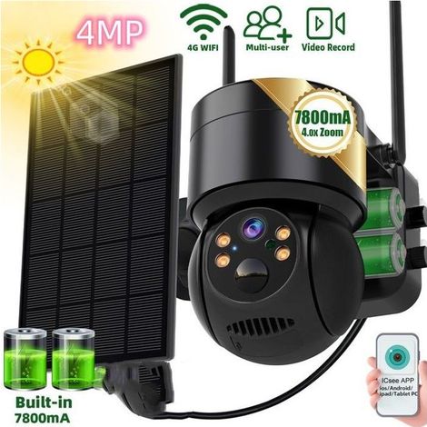 Caméra de Surveillance WiFi Extérieure , IP Caméra Solaire 4Mp IP66 Vision Nocturne Maison Sécurité + Carte SD (1/4)