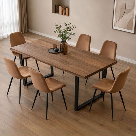 6er-Set Pismo-Stühle, Samt-gepolsterter Sessel, gepolsterter Esszimmerstuhl, Konferenzstuhl, 45 x 56 x 87 cm, Beige (1/5)