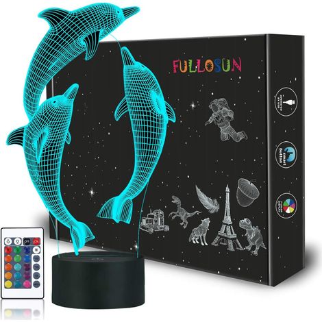 ZOLGINAH Veilleuse pour enfants océan dauphin 3D veilleuse marsouin lampe de chevet avec télécommande 16 changement de couleur Noël Halloween cadeau d'anniversaire pour enfant bébé fille (1/5)