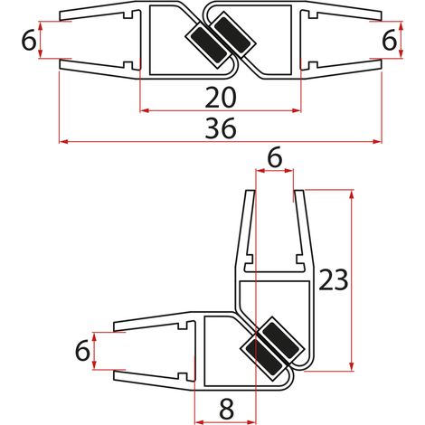 Jeu de joints magnétiques 45° pour verre 6/6mm, 1900mm