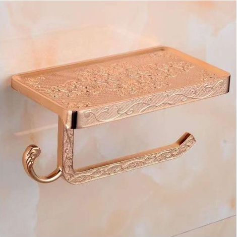 1 support de papier toilette mural, en aluminium, avec étagère intégrée, vintage, pour salle de bain et WC (1/5)