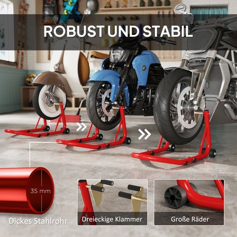 Béquille avant moto en acier rouge, support jusqu'à 544 kg, béquille de garage robuste (1/4)