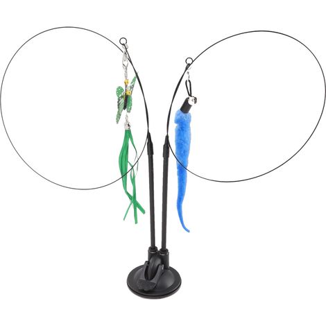 Baguette à plumes de chat à succion, jouet à Double extrémité, fil d'acier amovible, bâton interactif pour écailles vertes d'intérieur et chenille bleue (1/5)