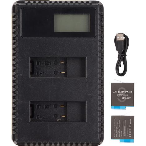 Chargeur double USB pour appareil photo avec écran LCD, 2 batteries AHDBT‑801 incluses, charge stable et sécurisée, double canal (1/5)