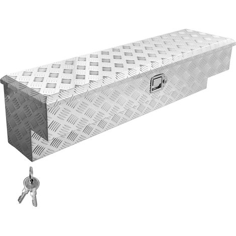 Mophorn Coffre à outils en aluminium pour benne de camion, dimensions 1219x340x330 mm, robuste avec motifs gravés, équipée d'une serrure et clé, idéale pour pick-up et remorque, argent (1/5)